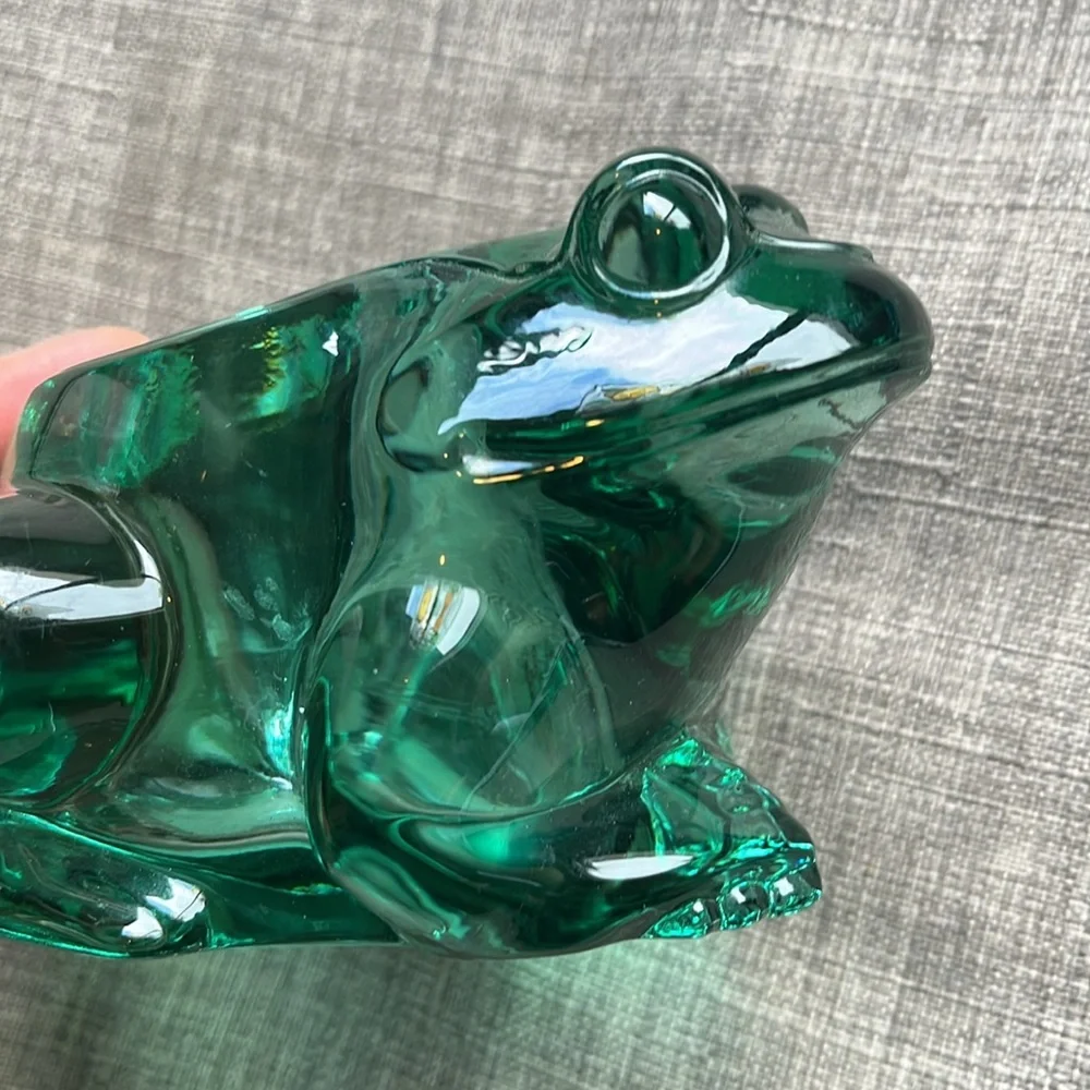 Vintage Green Frog Glass Votive Candle Holder Cute 90's